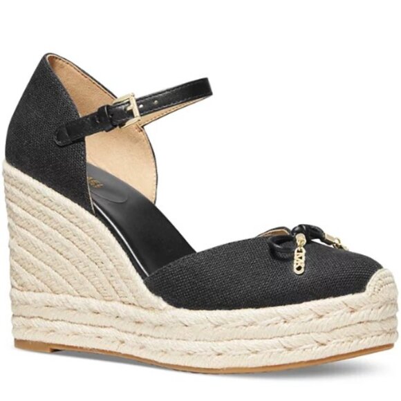 NWT Michael Kors Nori Platform Espadrille Wedge Sandals 7 MSRP $135 Black - Picture 1 of 9
